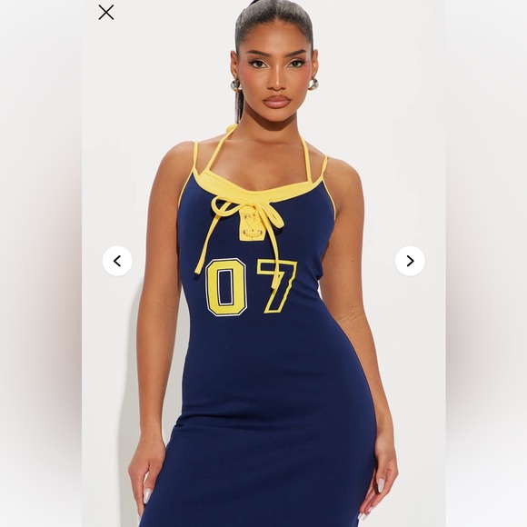 Navy Blue Sleeveless Dress with Yellow Accents Go Blue! Sz XL NWT - Picture 2 of 3